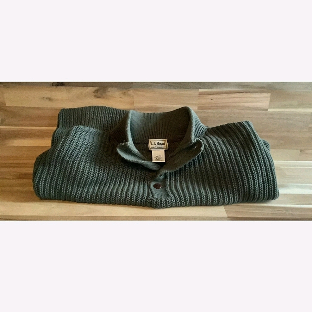 Ll Bean Green Men Large Turtle Neck Button Up